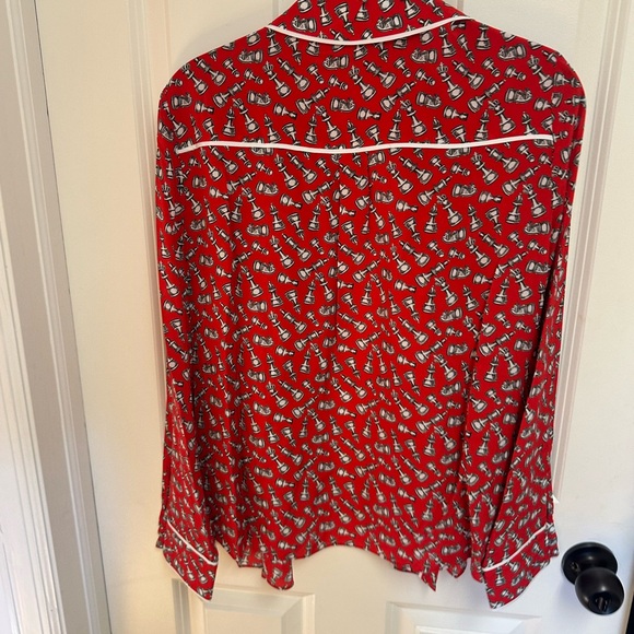 Alice + Olivia Willa Chess-Print Silk Shirt Size Medium - Picture 6 of 9